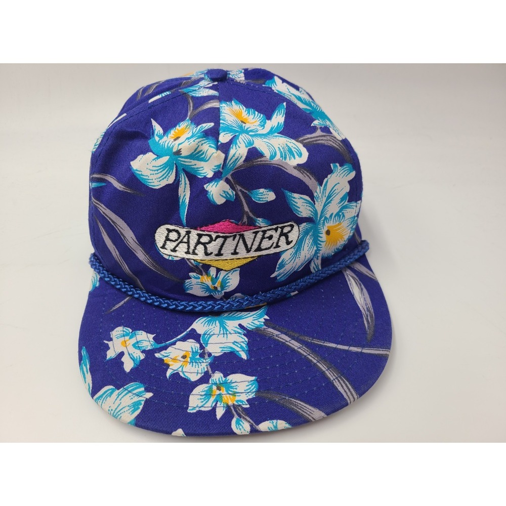Vintage Partner Floral All Over Print AOP Zip Strapback Adjustable Hat Cap Blue